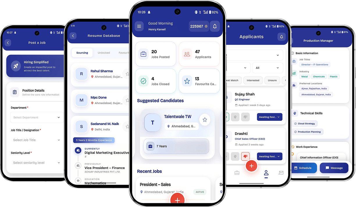 Talentwale employer mobile app screens